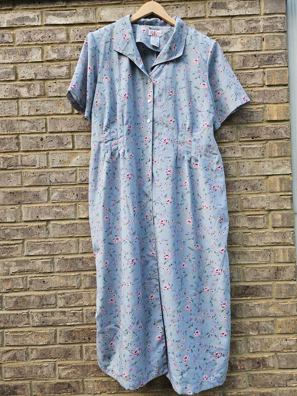 Vintage Light Blue Floral Button-Front Maxi Dress